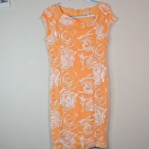 Eva Mendes for New York & Company Orange Floral Midi Dress